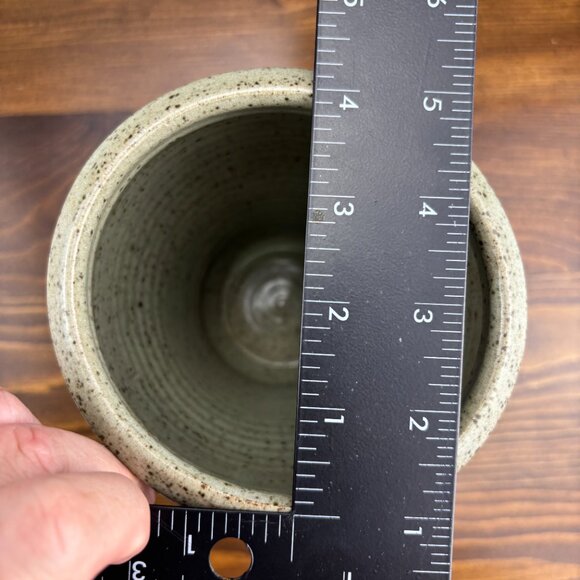 Studio Pottery Vase with Hand-Painted Blue Irises Stoneware Utensil Holder - Picture 15 of 16